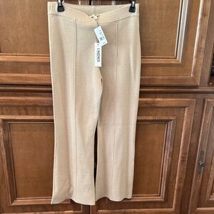 L'AGENCE Cream Wide Leg Metallic Knit Pants
